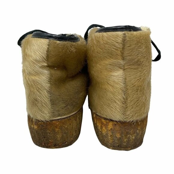 Petite Little Eskimo Womens Booties Beige Fur Hair Lace Up Shearling Vintage 7 - Picture 6 of 8